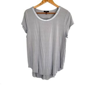 Alfani Shirt Women's XL Gray Short Sleeve Metallic Trim Pullover Lightweight Top